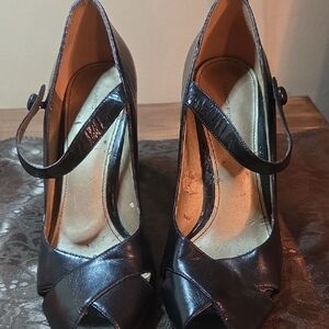 Marc Fisher Chic Black Peep-Toe Heels with Strap